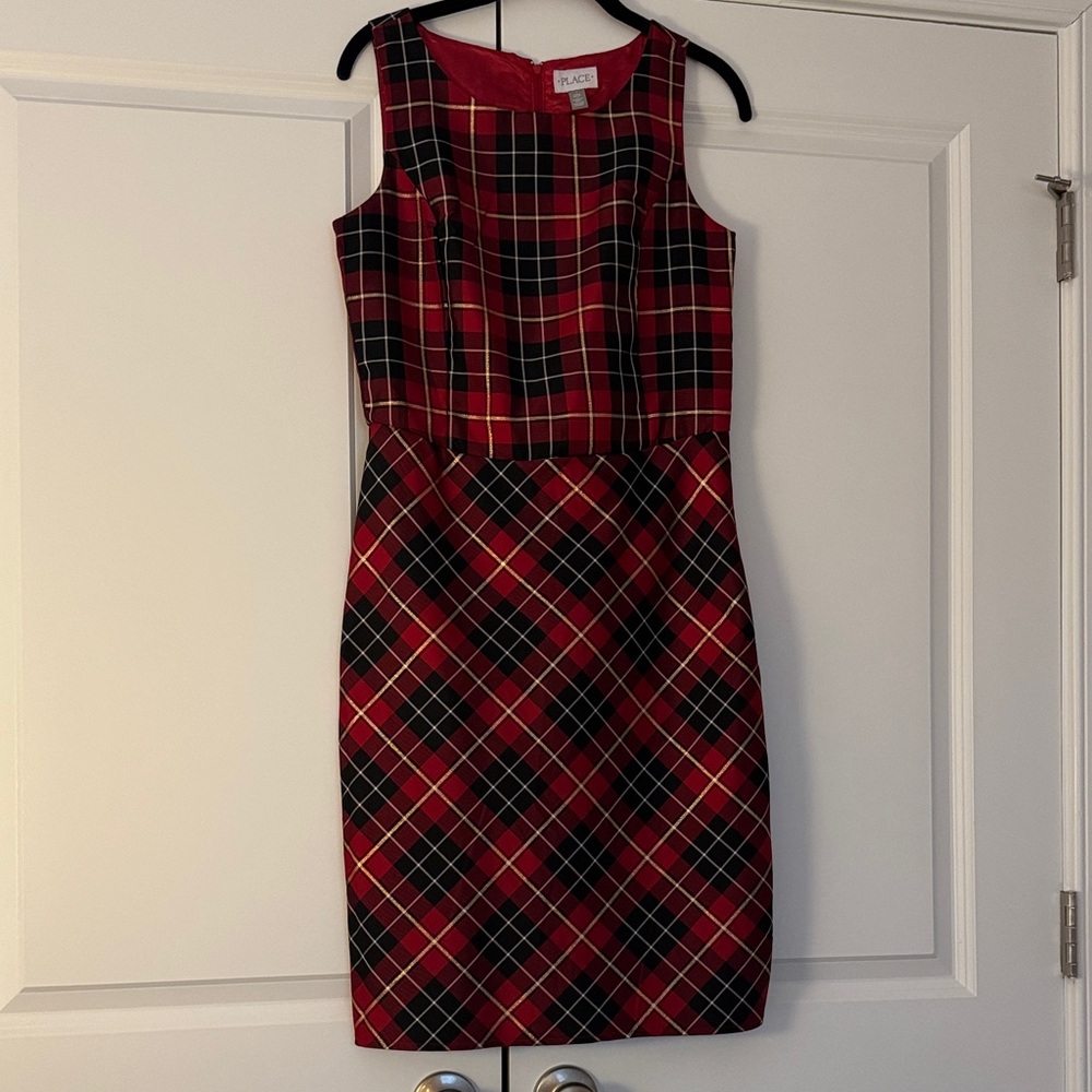 The Children's Place Red and Black Plaid Midi Adult Dress